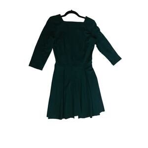 Green dress sheer detail on the back flared skirt with pleat